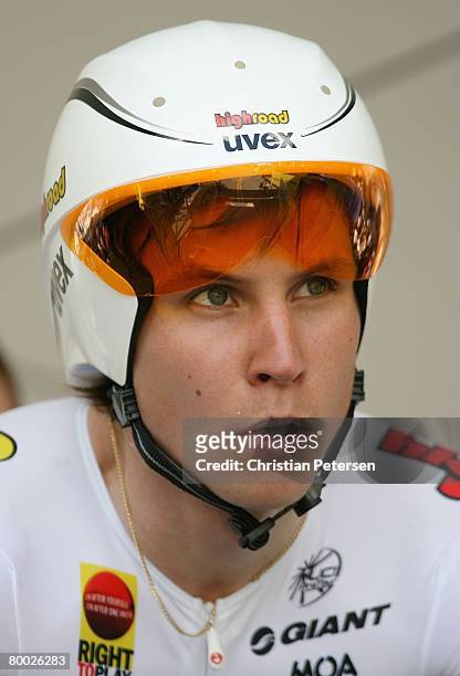 Thomas Lovkvist of Sweden, riding for Team High Road, competes in the Prologue of the AMGEN Tour of California on February 17, 2008 in Palo Alto,...