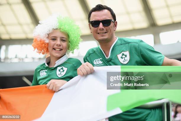 Fans show their support during the international rugby friendly match between Japan and Ireland at Ajinomoto Stadium on June 24, 2017 in Tokyo, Japan.