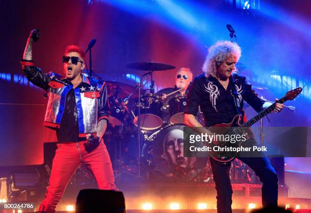 Queen and Adam Lambert perform onstage during the North American Tour kickoff at Gila River Arena on June 23, 2017 in Glendale, Arizona.