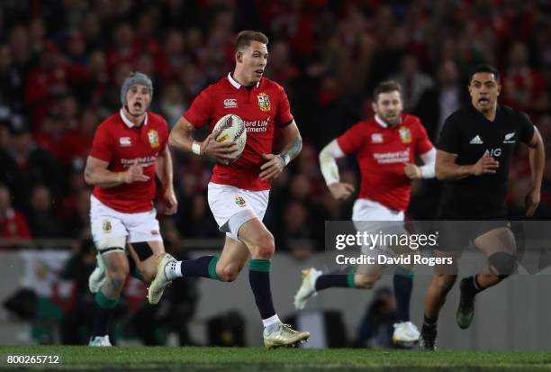 Liam Williams of the Lions makes a break during the first test match between the New Zealand All Blacks and the British & Irish Lions at Eden Park on...