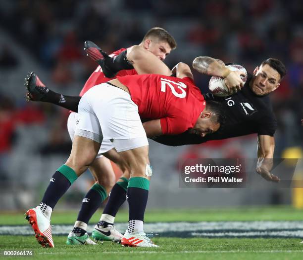 Ben Te'o of the Lions tackles Sonny Bill Williams of the All Blacks during the first test match between the New Zealand All Blacks and the British &...