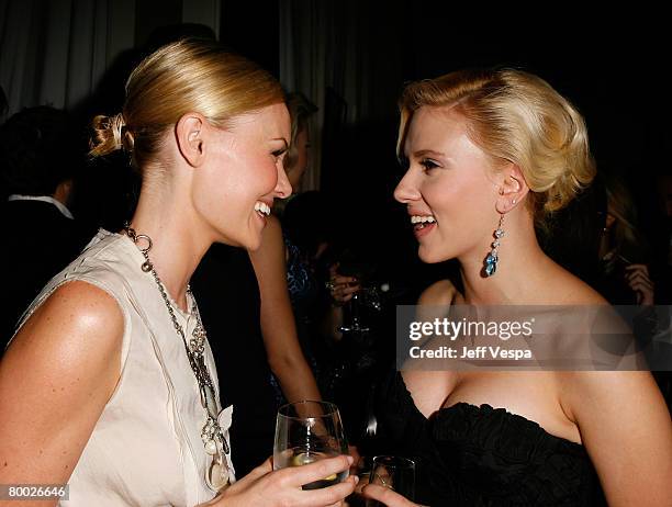 Actresses Kate Bosworth and Scarlett Johansson inside ELLE Magazine's 14th Annual Women In Hollywood at the four seasons hotel on October 15, 2007 in...