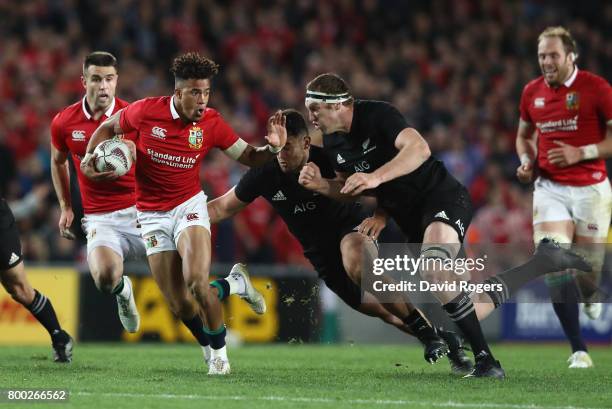 Anthony Watson of the Lions makes a break during the first test match between the New Zealand All Blacks and the British & Irish Lions at Eden Park...