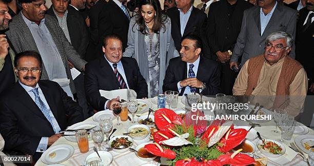 Vice chairman of the Pakistan People's Party Makhdoom Amin Fahim , former Pakistani premier Nawaz Sharif , Asif Ali Zardari, widower of slain former...