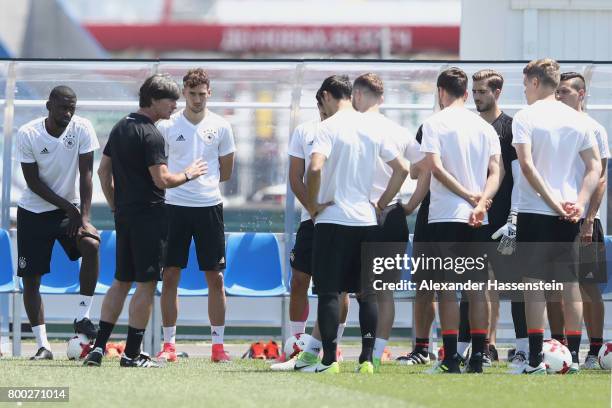 Jochim Loew, head coach of team Gtalks to his palyers prior to a Germany training session ahead of their FIFA Confederations Cup Russia 2017 Group B...