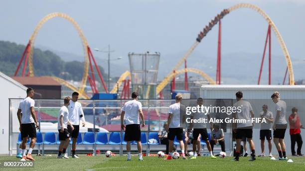 Players exercise during a Germany training session ahead of their FIFA Confederations Cup Russia 2017 Group B match against Cameroon at Park Arena...