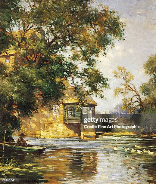 the mill pond, houghton, huntingdonshire, england - home exterior stock illustrations