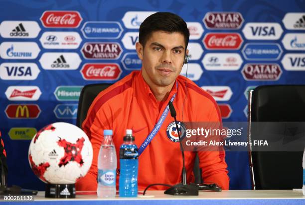 Francisco Silva of Chile faces the media during a press conference at the Spartak Stadium during the FIFA Confederations Cup Russia 2017 on June 24,...