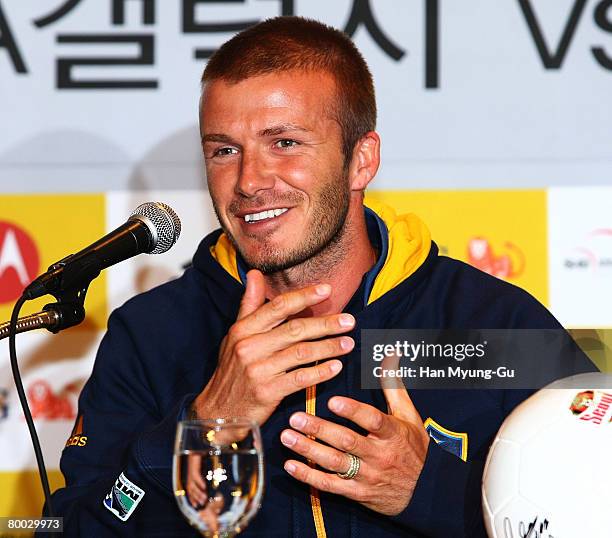 Soccer star David Beckham attends a press conference at Lotte Hotel on February 27, 2008 in Seoul, South Korea.Beckham and LA Galaxy arrived in Korea...