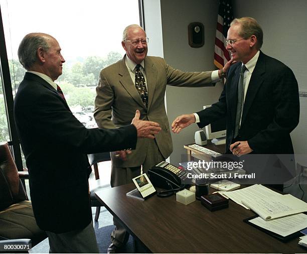 Lorenz "Lo" Walker, mayor-elect of Bossier City, and John D. Caruthers Jr., president of the I-69 Mid-Continent Highway Coalition, meet with Rep. Jim...