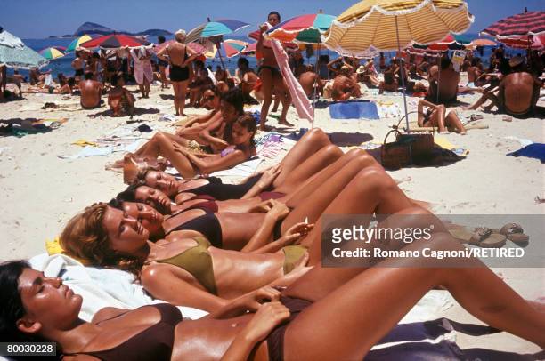 Women sunbathing on Ipanema Beach, Rio de Janeiro, circa 1990.