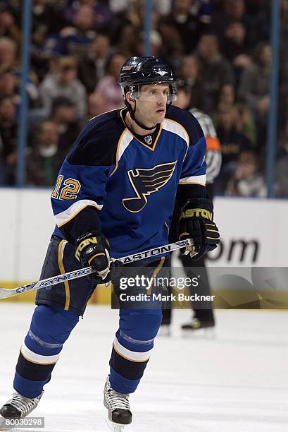 Lee Stempniak of the St. Louis Blues skates against the Dallas Stars on Tuesday, February 26, 2008 at Scottrade Center in St. Louis, Missouri.