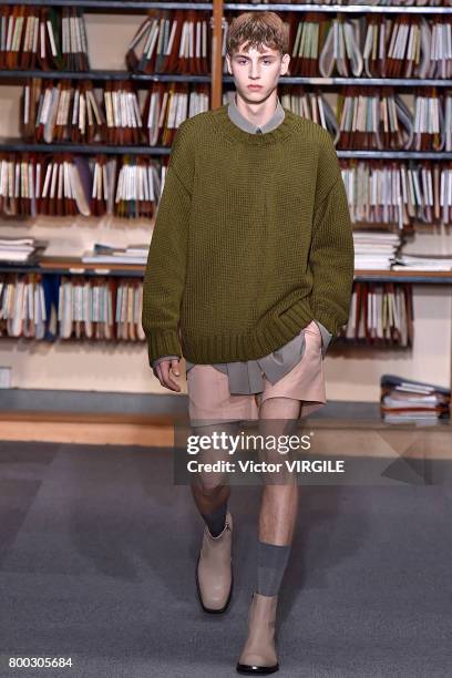 Model walks the runway during the Dries Van Noten Menswear Spring/Summer 2018 show as part of Paris Fashion Week on June 22, 2017 in Paris, France.