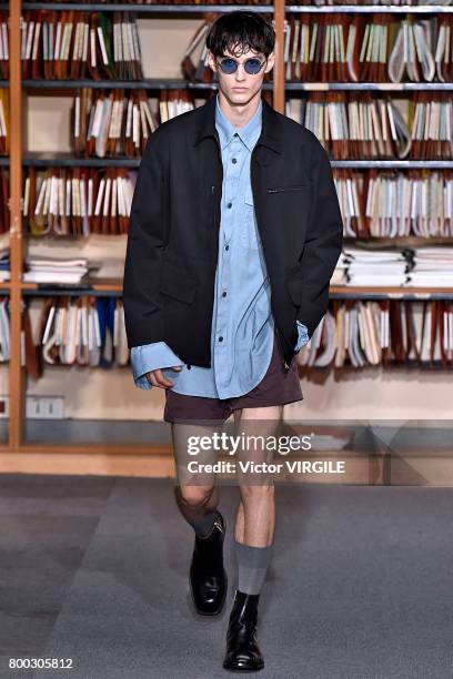 Model walks the runway during the Dries Van Noten Menswear Spring/Summer 2018 show as part of Paris Fashion Week on June 22, 2017 in Paris, France.