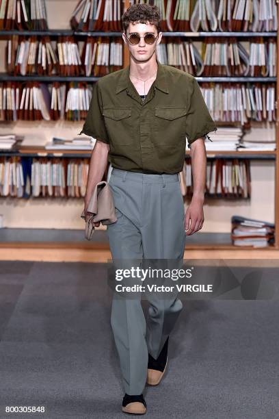 Model walks the runway during the Dries Van Noten Menswear Spring/Summer 2018 show as part of Paris Fashion Week on June 22, 2017 in Paris, France.