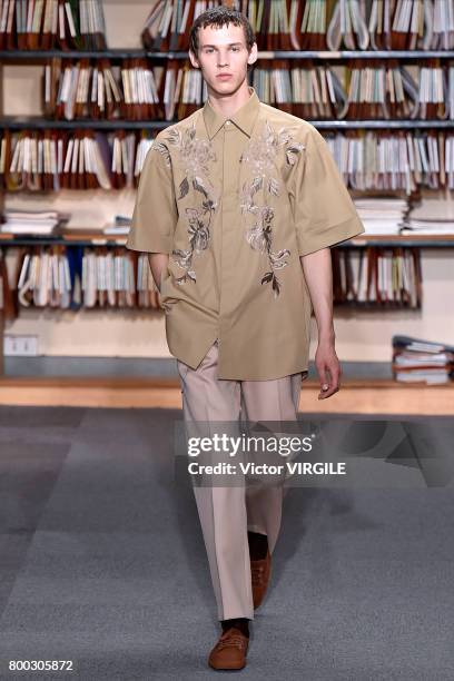 Model walks the runway during the Dries Van Noten Menswear Spring/Summer 2018 show as part of Paris Fashion Week on June 22, 2017 in Paris, France.