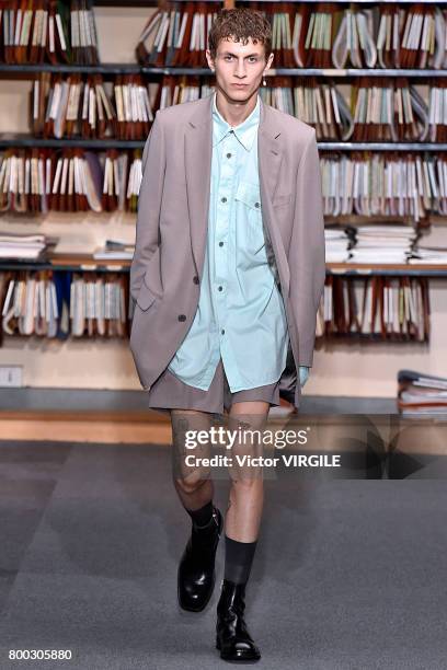 Model walks the runway during the Dries Van Noten Menswear Spring/Summer 2018 show as part of Paris Fashion Week on June 22, 2017 in Paris, France.