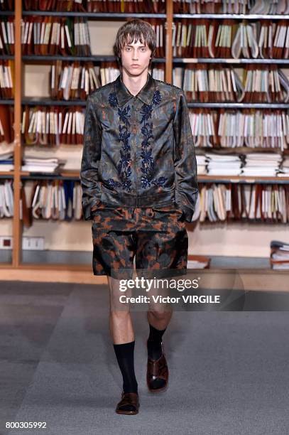 Model walks the runway during the Dries Van Noten Menswear Spring/Summer 2018 show as part of Paris Fashion Week on June 22, 2017 in Paris, France.