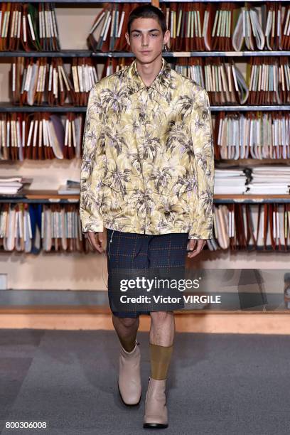 Model walks the runway during the Dries Van Noten Menswear Spring/Summer 2018 show as part of Paris Fashion Week on June 22, 2017 in Paris, France.