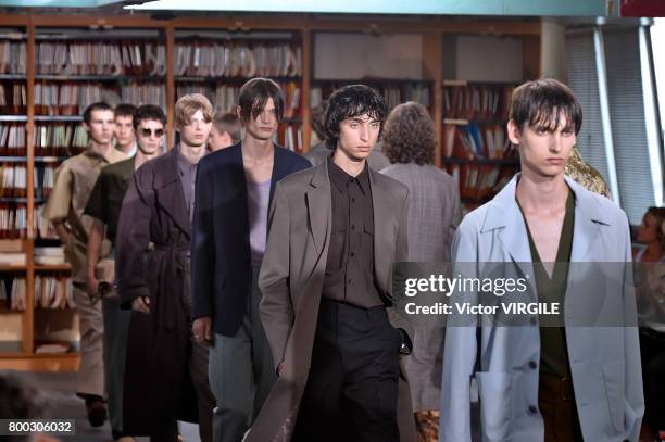 Model walks the runway during the Dries Van Noten Menswear Spring/Summer 2018 show as part of Paris Fashion Week on June 22, 2017 in Paris, France.