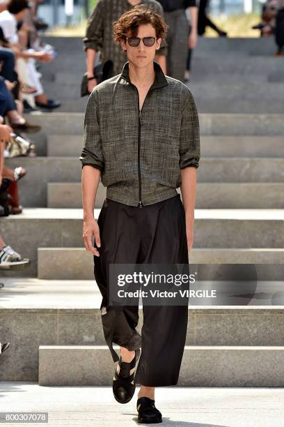 Model walks the runway during the Issey Miyake Men Menswear Spring/Summer 2018 show as part of Paris Fashion Week on June 22, 2017 in Paris, France.