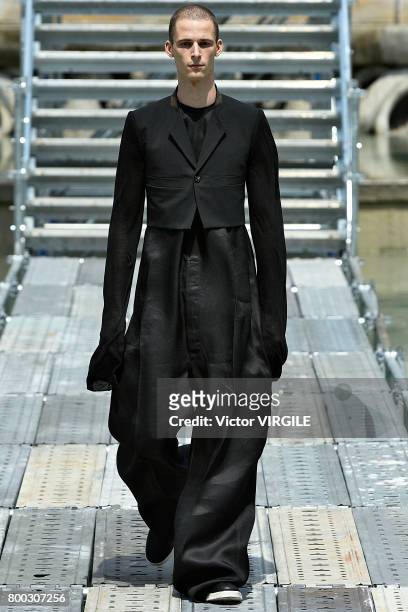 Model walks the runway during the Rick Owens Menswear Spring/Summer 2018 show as part of Paris Fashion Week on June 22, 2017 in Paris, France.