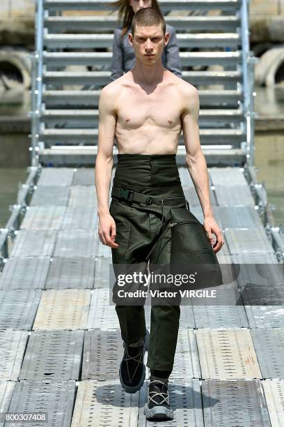 Model walks the runway during the Rick Owens Menswear Spring/Summer 2018 show as part of Paris Fashion Week on June 22, 2017 in Paris, France.