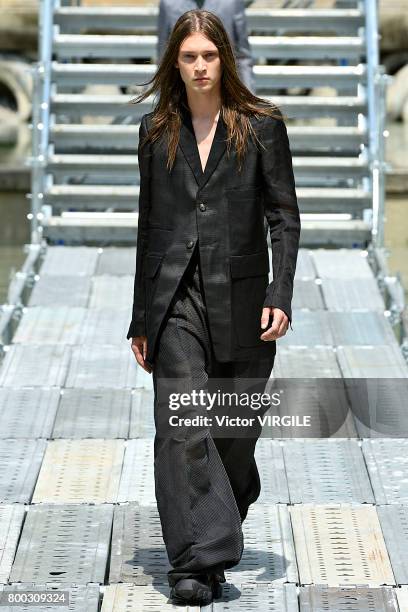 Model walks the runway during the Rick Owens Menswear Spring/Summer 2018 show as part of Paris Fashion Week on June 22, 2017 in Paris, France.