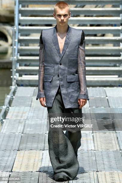 Model walks the runway during the Rick Owens Menswear Spring/Summer 2018 show as part of Paris Fashion Week on June 22, 2017 in Paris, France.