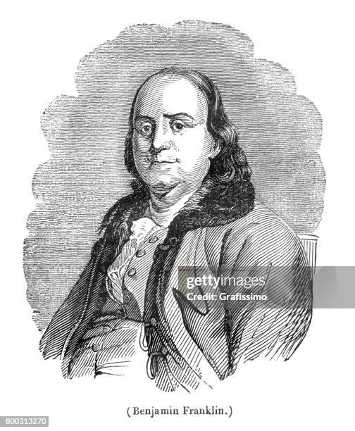benjamin franklin präsident usa gravur von 1837 - benjamin franklin stock-grafiken, -clipart, -cartoons und -symbole