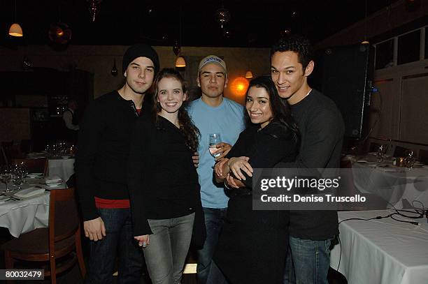 Actors Skylar Astin, Phoebe Strole, Joseph Julian Soria;Natalie Amenula;Michael Esparza attends the "Hamlet 2" Dinner at Jean Louis Restaurant on...