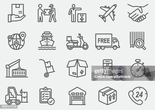 stockillustraties, clipart, cartoons en iconen met logistieke lijn pictogrammen - airplane open door