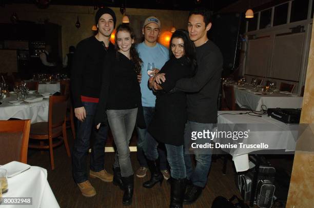 Actors Skylar Astin, Phoebe Strole, Joseph Julian Soria;Natalie Amenula;Michael Esparza attends the "Hamlet 2" Dinner at Jean Louis Restaurant on...
