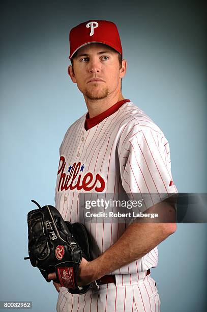 Brad Lidge of the Philadelphia Phillies poses for a portrait during the spring training photo day on February 21, 2008 at Bright House Field in...