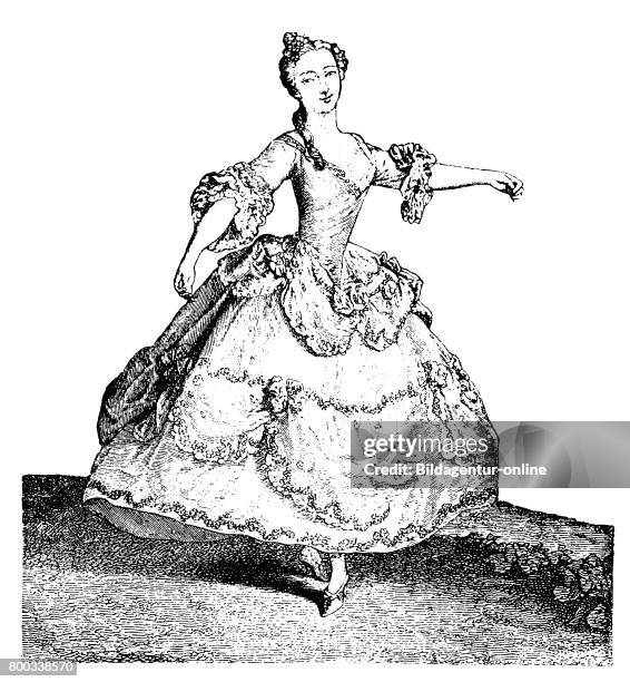 Woman dancing, wearing a Crinoline History of fashion, costume story.
