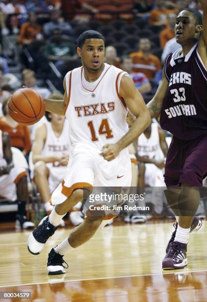 Texas Longhorn D.J. Augustin in the game against the Texas Southern Tigers at Frank Erwin Center in Austin, Texas on November 28, 2006. The Longhorns...