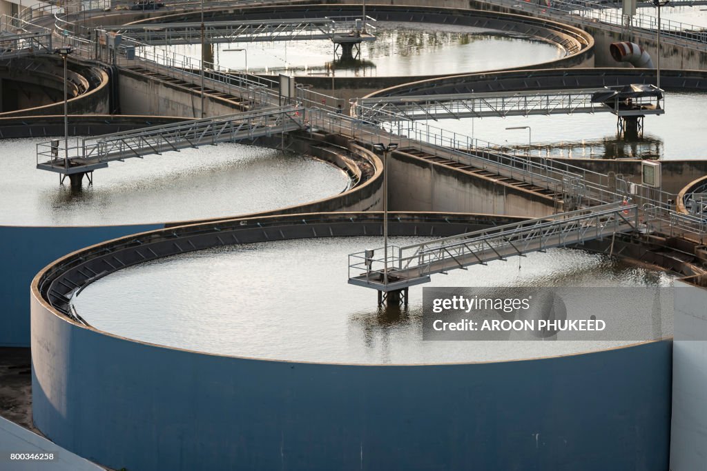 Sludge treatment pool and storage tanks