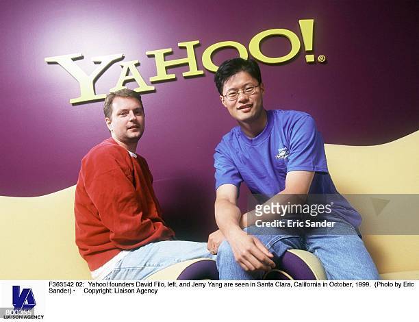 Yahoo! founders David Filo, left, and Jerry Yang are seen in Santa Clara, California in October, 1999.