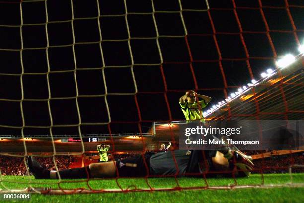 Paddy Kenny of Sheffield United shows his dejection after scoring an own goal during the FA Cup sponsored by E.ON 5th Round Replay match between...
