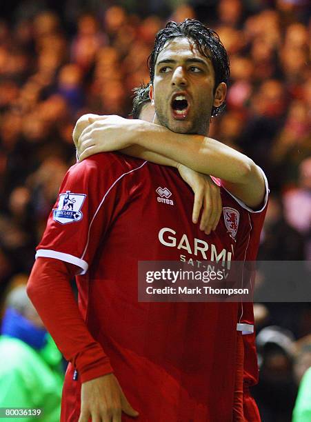 Mido of Middlesbrough celebrates after his shot was pushed into the net by Paddy Kenny of Sheffield United during the FA Cup sponsored by E.ON 5th...