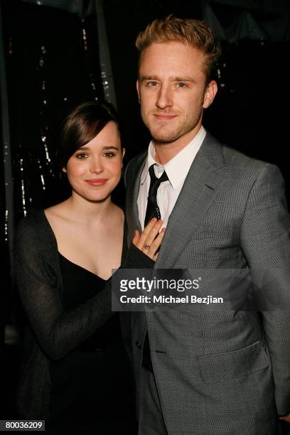 Actress Ellen Page and actor Ben Foster pose at The Hollywood Life Breakthrough of the Year Awards on December 09, 2007 in Los Angeles, California.