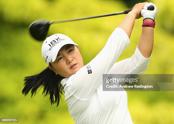 Jeong Jang of South Korea tees off on the sixth hole during the first round of the HSBC Women's Champions at Tanah Merah Country Club on February 28,...