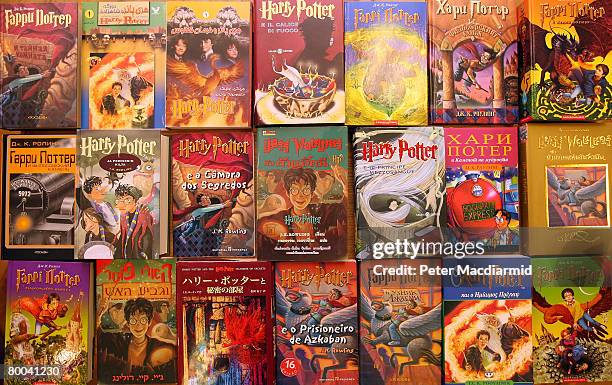 Part of a collection of 550 first edition Harry Potter books are displayed on February 28, 2008 in London. Bloomsbury Auctions are selling the...