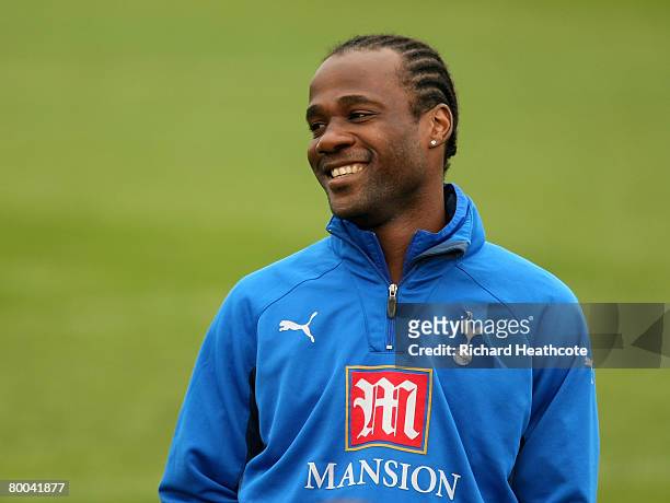 Pascal Chimbonda looks on during the Tottenham Hotspur Training Session at Spurs Lodge on February 28, 2008 in Chigwell, England.