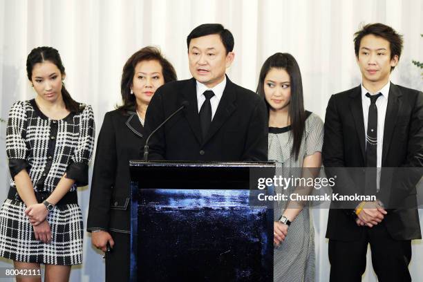 Thailand's former prime minister Thaksin Shinawatra along with his family, daughter Pinthongta Shinawatra , his wife Pojaman Shinawatra , daughter...