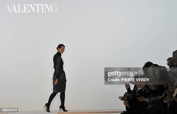 Italian designer Alessandra Facchinetti for Valentino acknowledges the public at the end of autumn/winter 2008-2009 ready-to-wear collection show in...