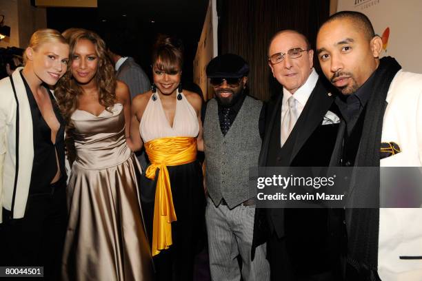 Singer Leona Lewis, Singer Janet Jackson, Jermaine Dupri and Chairman and CEO of BMG US Clive Davis attends the 2008 Clive Davis Pre-GRAMMY party at...