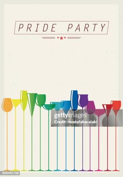 ilustraciones, imágenes clip art, dibujos animados e iconos de stock de cartel fiesta con vasos de bebida de colores - evento orgullo lgtbiq