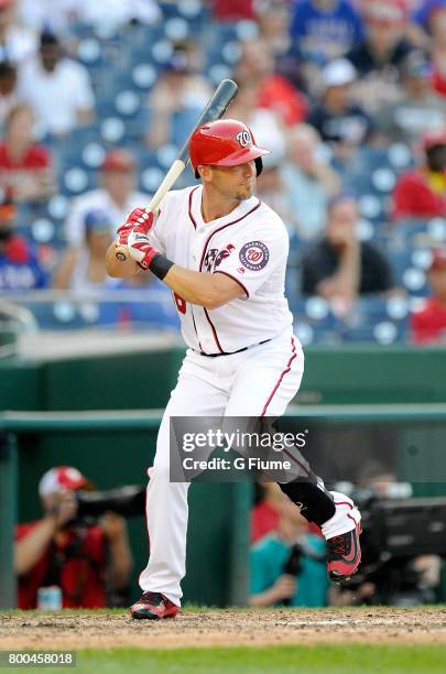 Ryan Raburn of the Washington Nationals bats against the Texas Rangers at Nationals Park on June 11, 2017 in Washington, DC.