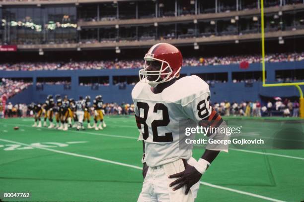 Tight end Ozzie Newsome of the Cleveland Browns looks on from the sideline during a game against the Pittsburgh Steelers at Three Rivers Stadium...